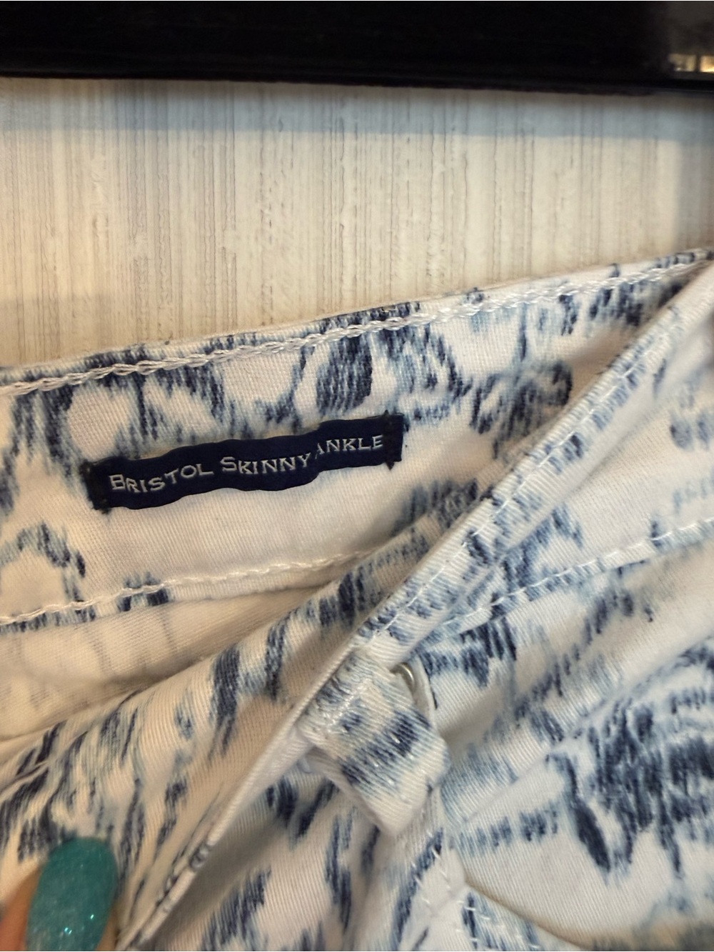 Charter Club White Pants with Blue Floral Print - Picture 3 of 5